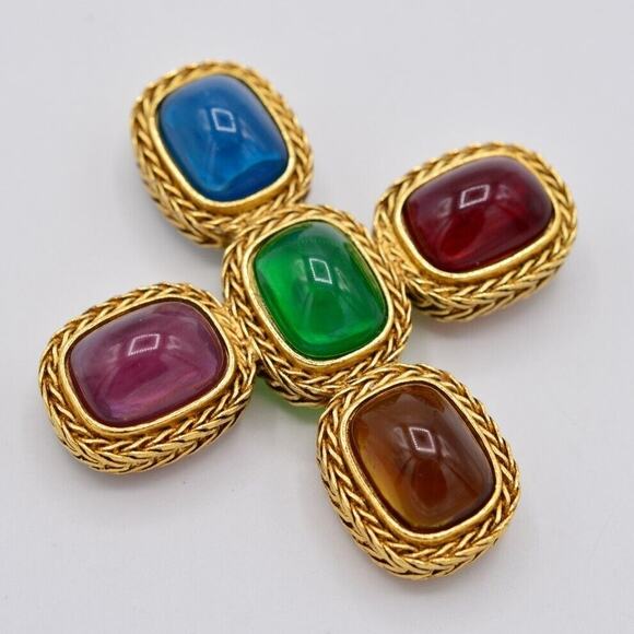 Givenchy Jewelry - Givenchy Vintage Gripoix Byzantine Cross Pin Brooch Cabochon Glass Signed BinF